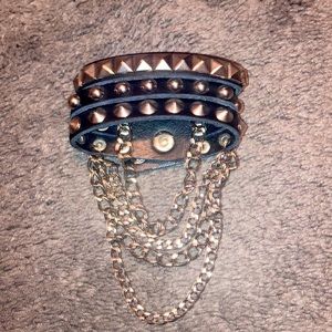 Goth Chained Leather Bracelet